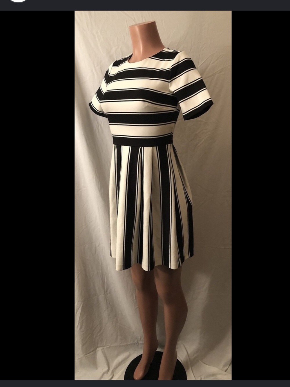LOFT Black and White Striped Dress ladies Petite Small 2